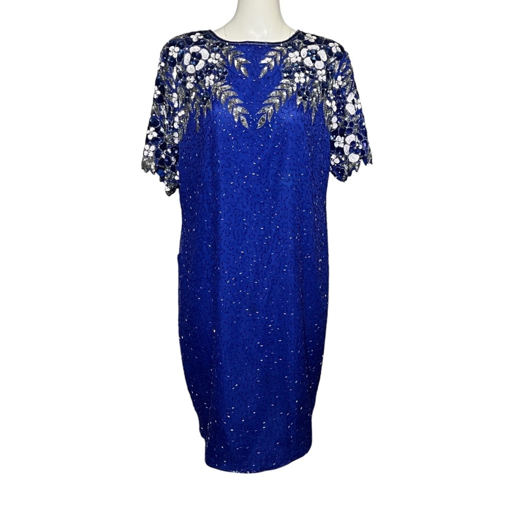 Stenay VTG Silk Beaded Sequin Dress 16 Evening Party Cocktail Old Hollywood Glam